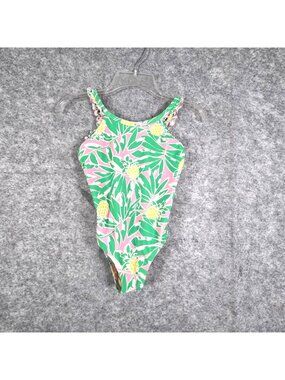 J.Crew Crewcuts Girls Pineapple Swimsuit Size 6-7 Green Pink Tropical One Piece